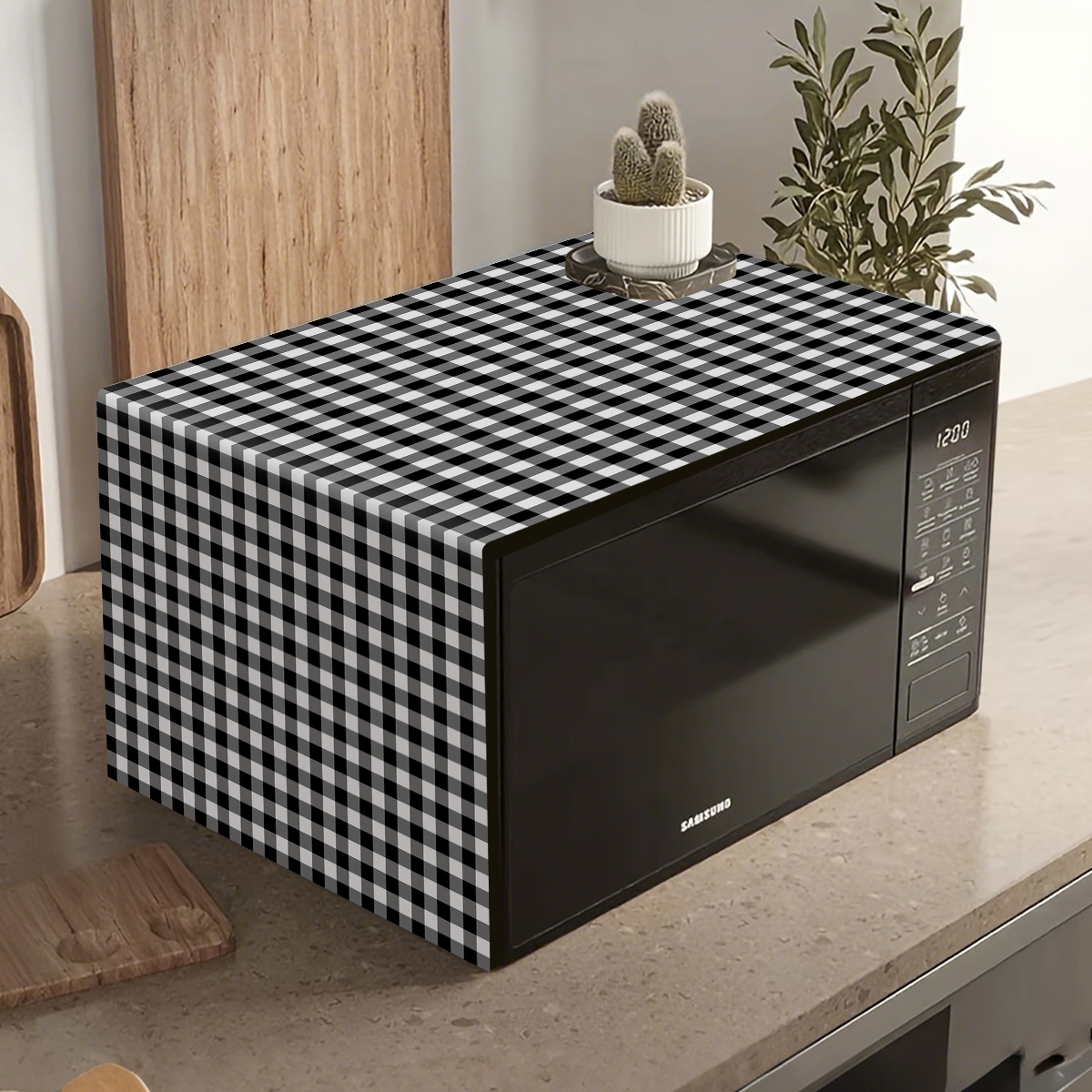 Kitchen Appliances In White - Черно-белый клетчатый чехол для микроволновой печи,